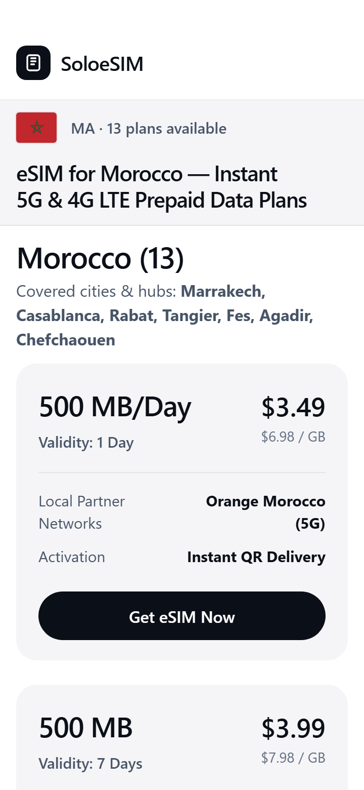 SoloeSIM iOS Morocco eSIM Plans